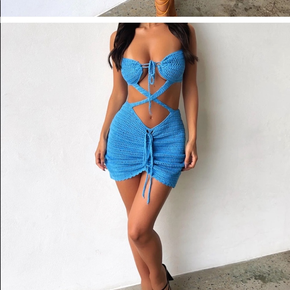 Blue Knit Mini Dress